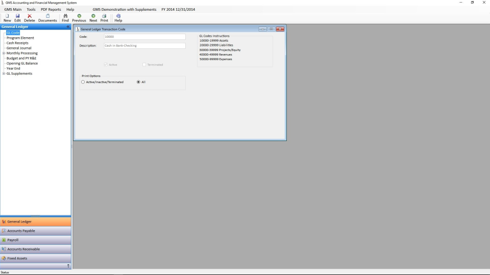 screenshot of GMS Accounting and Financial Management Reporting System